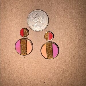 Gold Glitter Multicolor Circle Drop Earrings - Pink & Peach